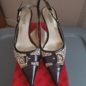 Guess pointed toe sling back heels